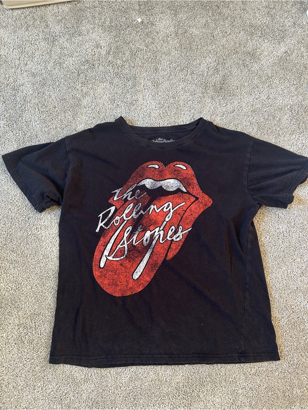 The Rolling Stones Black Tee with Red Tongue Graphic